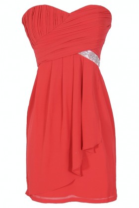 Black Tie Optional Strapless Embellished Designer Dress in Red